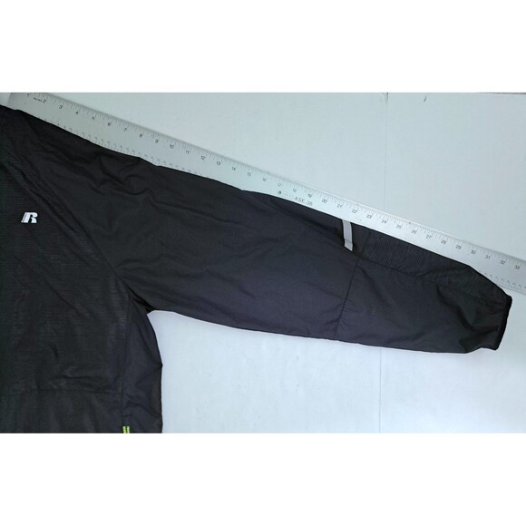 Russell Athletic Men's Large Zip Rain Jacket Run Windbreaker Black Green Hood - Picture 11 of 11